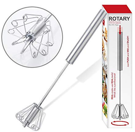 Fouet rotatif pour œufs en acier inoxydable, mélangeur pour œufs semi-automatique pour cuisine, mixer, mélanger et piles, 26 cm.