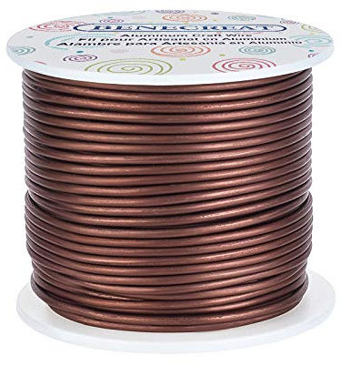 BENECREAT 30m 2mm Alambre de Aluminio Mate Hilo Metálico para Fabricación de Artesanías Alambre de Manualidad de Aluminio Calibre 12 Camello