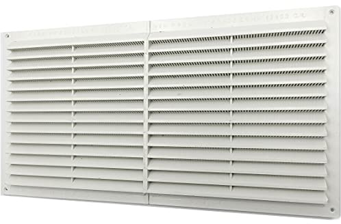 Kombi Rejilla de ventilación de plástico 225 x 430 mm para ventilación, ventilación, rectangular, protección contra insectos, color blanco, sistema de aire para casa, 225 x 430 cm