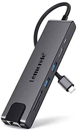 Lemorele USB C Hub, 7 in 1 USB C Aluminiumgehäuse Multiport Adapter mit RJ45, 100W PD, 4K HDMI, 2 USB 3.0 Ports, SD/TF Kartenleser für MacBook, iPad, Chromecast, Switch, PS4 und andere Typ C Geräte