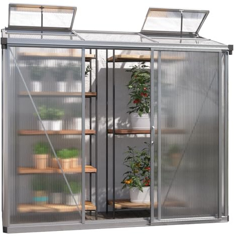 GFP Gewächshaus Anlehngewächshaus Adena 13 aus Alu - 222x77 cm - 10 mm Polycarbonat Doppelstegplatten Transparent