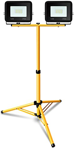 EINFEBEN Baustrahler LED mit Stativ, 2x10W LED Fluter Flutlicht 6000K Kaltweiß mit Stativ, Arbeitsscheinwerfer Wasserdicht IP66 für Garage, Garten, Baustelle, Höhenverstellbar (80CM bis 160CM)