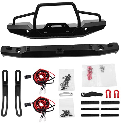 WANGCL RC Car Metal Bumper with LED Light & Winch Compatibility for Axial SCX10 90046 RC Crawler, Unisex, Ages 8+