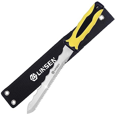 PAXLINSEN Stainless Steel Garden Knife with 11 Blade with New Handle, Double Side Utility Sod Cutter Lawn Repair Garden Knife with Nylon Sheath (YELLOW)
