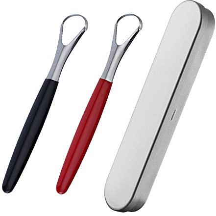 2 Pcs Stainless Steel Tongue Brush Set Tongue Scraper Cleaner Professional Tongue Scraper with Case for Bad Breath Oral Care Fresh Breath
