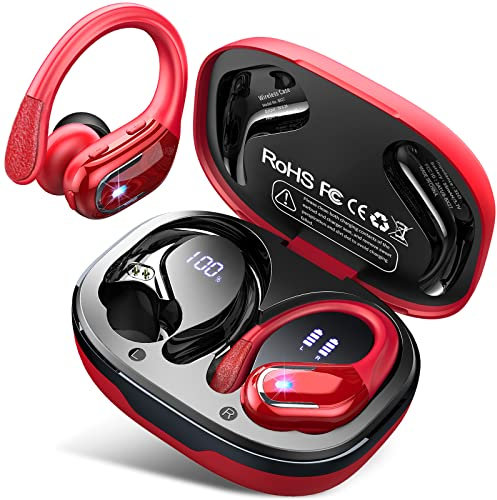 Wireless Earbuds Sport, Bluetooth 5.3 Headphones, Wireless Earphones 75H Playtime and HiFi Stereo Sound with Mic, IP7 Waterproof, Dual LED Display in Ear EarHooks, USB-C, Headsets for Sport, Running