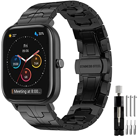 Kompatibel mit Amazfit GTS Armband, 20mm Metall Ersatzband für Amazfit GTS 2/GTS 2e/GTS 3/GTS 4/GTS 4 Mini/Amazfit Bip/Bip U/Bip U Pro/Bip 3/Bip 3 Pro/Bip S/Amazfit Active/Amazfit GTR Mini/GTR 42mm