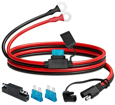 WOWLED 10 AWG SAE Connector, SAE to O Ring Terminal Harness, 12V Motorcycle Car Battery Charging Cable, Quick Release Adaptor Cable w. Polarity Reverser for 12V Solar Panel