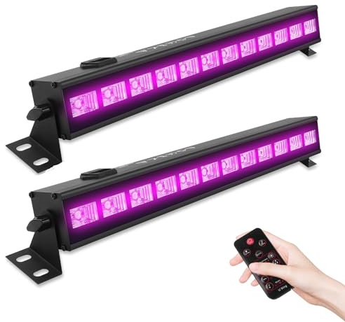 Luces Negras UV, UKing 12 LED UV Bar Luz Negra de Etapa 7 Modos Sonido Activado con IR Remoto Control para Fiestas Boda Disco DJ Bar Partido (2 PCS)