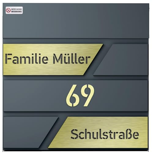 PRINTIMA Julia Gravur Personalisierter Briefkasten Anthrazit (RAL7016) mit Zeitungsfach: Wetterbeständigkeit, Funktion trifft auf Qualität und Stil, 37x37x11 cm DIN EN 13724