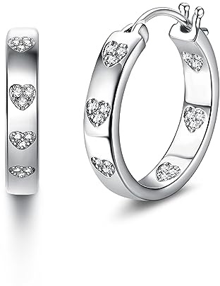 KRFY Ohrringe Silber Creolen Herz Huggie Cubic Zirkonia Herz Creolen Hypoallergen Großer Silber Ohrringe für Frauen Mädchen
