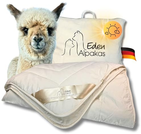 Eden Alpakas | Alpaka Bettdecke | Sommerdecke | Alpaka Decke mit Füllung aus 100% Alpakahaar (Premium Qualität) | Bezugsstoff: naturbelassene Baumwolle (155x220cm)