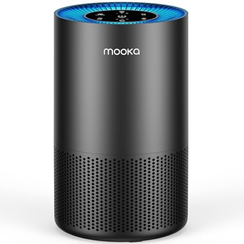 Air Purifiers for Home Large Room Pets Up to 1300 Sq Ft, MOOKA H13 True HEPA Air Purifier Cleaner with 360° Air Inlet, Fragrance, 13dB Air Purifier for Bedroom Wildfire Smoke Pet Dust Pollen (Black)