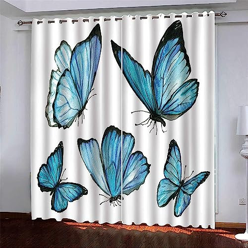 3D Schattierung Vorhänge - Einfacher Blauer Schmetterling Gardinenschal Vorhang Für Wohnzimmer Schlafzimmer Schlaufenschal Isolierung Lärmminderung Mädchen Raumdekoration - Vorhang Für Das Ess-8B9Z8Y7