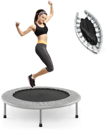 COSTWAY φ97 cm Mini Cama Elastica Plegable, Cama Elástica Fitness con Capacidad de 150 kg, Mini Trampolín Fitness Adultos con Alfombrilla de PP, Multiusos del Ejercicio Interior para Niños y Adultos