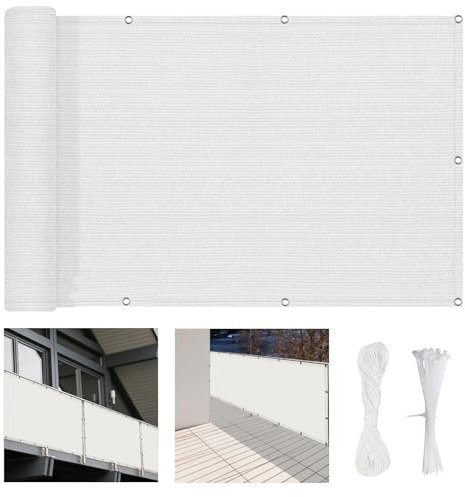 Balkon Sichtschutz, Balkonabdeckung 400 x 200 cm Windschutz Und Sonnenschutz, Balkonverkleidung Balkonabdeckung, mit Kabelbinder Und Kordel, für Balkon Zaun Garten, Weiß