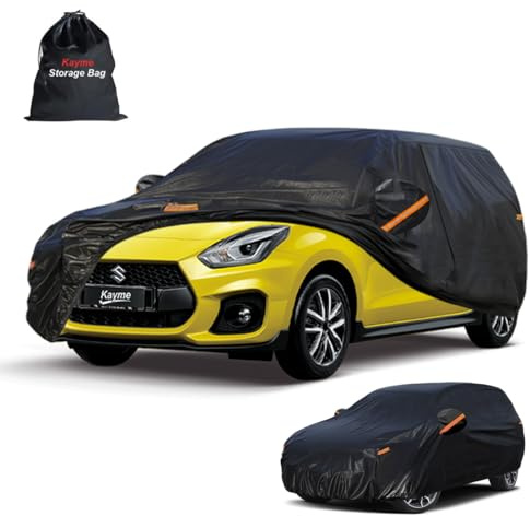 Kayme Autoplane Wasserdicht Atmungsaktiv für Suzuki Swift (2004-2025), 7 Schichten Vollgarage Autoabdeckung für Regen Sonne Staub Schutz Verkratzt, Autoabdeckung mit Reflektierenden Streifen.