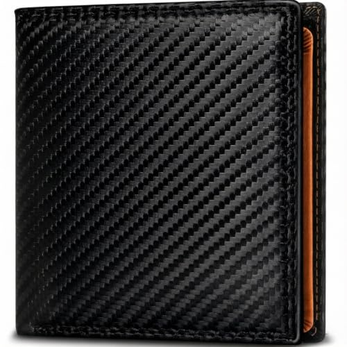 Geldbörse Herren, Klassisch Leder Portmonee mit Münzfach, Schutz Wallet, Geldbeutel mit 11 Kartenetui (Orange Schwarz)