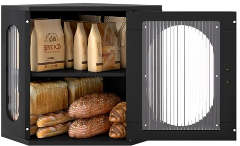 Alpeir Ecke Brotkasten Holz Groß Botkorb für die Küche Brotdose Zwei Ebenen Brot Aufbewahrungsbox Verstellbare mit Höheneinteilung Moderne Brotbüchse, Schwarz
