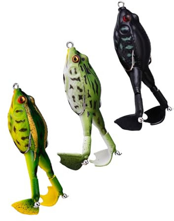 Lerpwige 3 Stücke Weiche Angelköder Propeller 3D Angelköder Frösche Topwater Schwimmköder Doppelhaken Frösche Köder Künstliche Köder