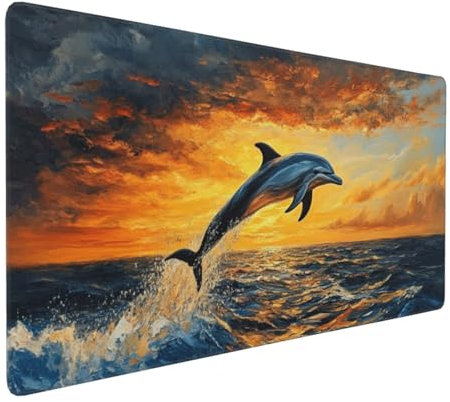 Gaming Mauspad XXL Delphin Mousepad 1000x500x4mm Ozean Verlängertes Mauspad Schreibtischauflage,Genähte Kanten Mauspad,Verbessert Präzision und Geschwindigkeit Wasserdicht Geeignet für Büro und Spiele