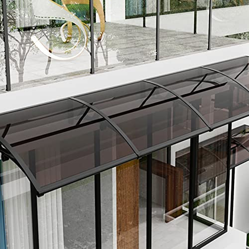 Gartenmarkise für draußen, Metall-Fenstermarkise, 3 mm, Polycarbonat-Platte, bruchsicher, braun, Terrassenmarkise, UV-Regen- und Schneeschutz, schwarze Halterung (80 x 210 cm)