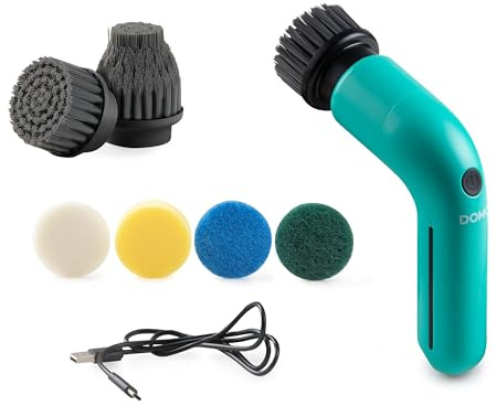 DOMO DO248SB Elektrische Reinigungsbürste - 6 in 1 Electric Cleaning Brush mit austauschbaren Bohrbürstenköpfen - 3,6 V Akku - Grün