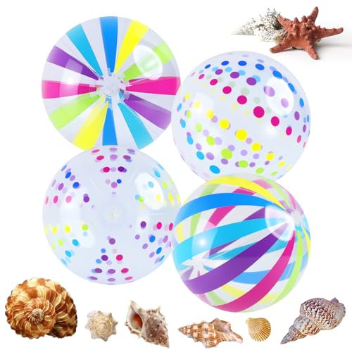 4 Pezzi Pallone Gonfiabile Spiaggia, Palloni Gonfiabili Giganti 40 cm/16 Pollici con Strisce e Pois, Palle da Spiaggia Colorate per Bambini, Adulti, Giochi da Spiaggia, Attività all'Aperto