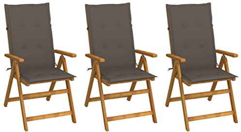 Xichuzi Klappbare Gartenstühle 3 STK. mit Auflagen, Gartenmöbel, Balkonstühle, Hochlehner, Balkonmöbel, Bistrostuhl, Garten Stühle, Armlehnenstuhl, Massivholz Akazie