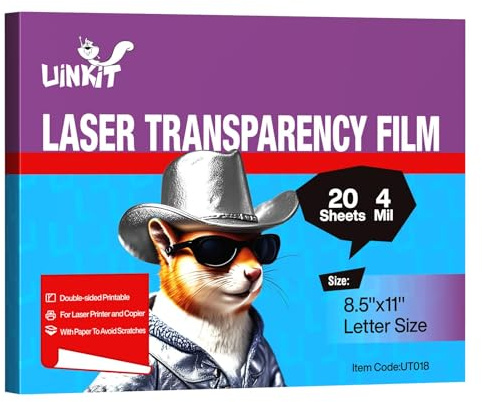 Uinkit 20 Sheets Laser Transparency Film 8.5x11 Color Transparent Paper OHP Clear Overhead Projector Film 8.5x11 for Laser Jet Printer Copier Copy Copies Photo Transparent Film A4 Letter Size (20)