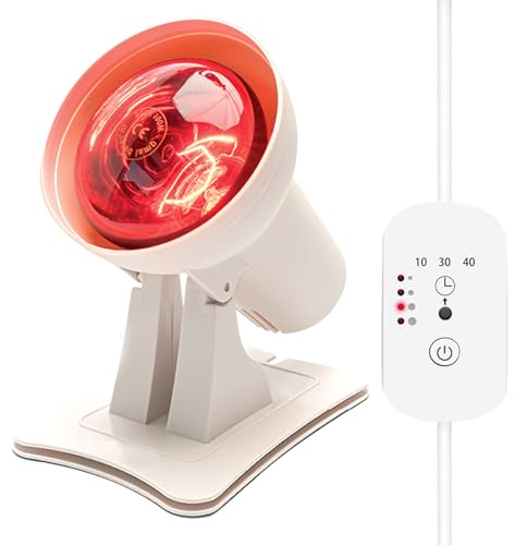 Timisea Infrarotlampe 150W Rotlichtlampe mit 4 Temperaturstufen & 3 Timer-Stufen, Wärmelampe für Tiefenwirkung, Tragbar mit mehrstufiger Winkelverstellung | mit 4 Temperaturstufen & 3 Timer-Stufen, Wärmelampe und mehrstufiger Winkelverstellung