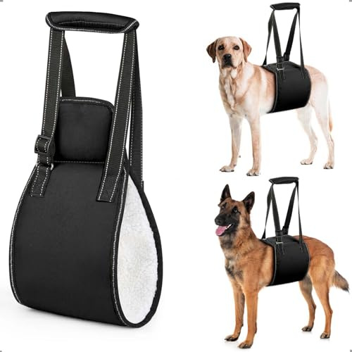 OHCOZZY Hundetragegurt mit Griff, verstellbares Hundegeschirr für die Rehabilitation, weiche Hunde tragehilfe für ältere, verletzte, behinderte Hunde,M,Schwarz