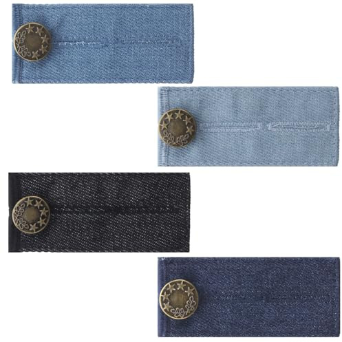 Thinp 4 Pcs Adjustable Button Extender for Trousers, Elastic Jeans Button Extender-Waist Band Extenders Maternity Jeans Extender for Women Men Pants, Trousers, and Skirts (4 Colors)