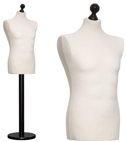 DummyDoll Schneiderpuppe männlich Größe 48/50, Überzug Creme/Ecru, Fuß Holzteller + Holzknauf schwarz