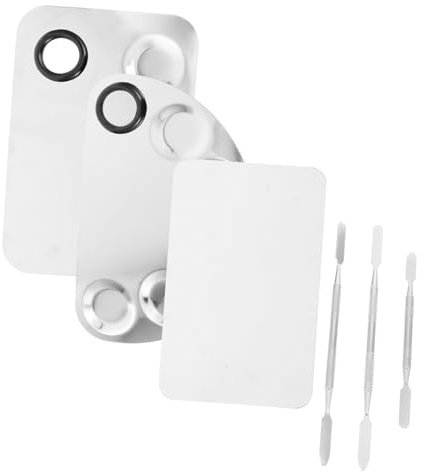 Veemoon 3 Sets Nail Palettes Stainless Steel Makeup Palettes for DIY Manicure Art Tools Includes and Spatula Brush for Professional Use