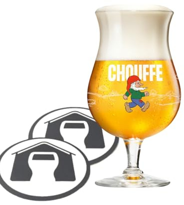 GarageBar | La Chouffe Beer Glass | Oversized 33cl Glass | Official Merchandise | Belgium Beer Glass | Comes with 2X Beer Drip Mats (1 Glass)