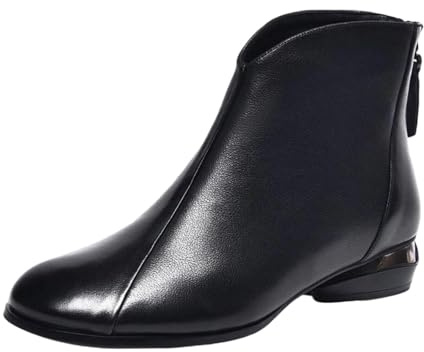 HAOLEI Botines Mujer Moda Botas de Piel Tacón Bajo con Cremallera Trasera Casual Cómodo Botas Chelsea de Punta Afilada con Tacón Ancho Versátiles Botines Impermeables Zapatos Retro For Exteriores