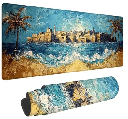 Tappetino per Mouse XXL 1400 x 600 x 3mm Tappetino Mouse Gaming Grande, Mousepad con Base in Gomma Antiscivolo, Tappeto per Tavolo da Gaming per Mouse e Tastiera, Accessori PC (barca vista mare) V-256