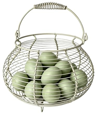 Panier Pour La Collecte Des Œufs - Porte-Œufs Vintage En Fil De Fer Tissé | avec Poignée Porte-Œufs de Comptoir,pour Cuisine Pique-nique Ferme Récolte Pâques Noël Fruits Légumes