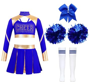 Sinleey Mädchen Kostüm Cheer Leader Kinder mit Rock Glitzer Tanzkleid Cheerleading Kostüm Outfit Set Karneval Halloween Faschingskostüme