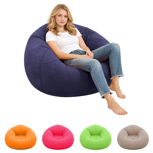Pouf gonfiabile – 103 x 60 cm, divano gonfiabile, per esterni, per interni, soggiorno, camera da letto, super morbido, poltrona relax, blu