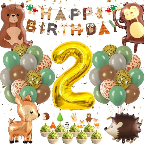 Luftballons 2. Geburtstag Deko Set Junge, Dschungel Geburtstagsdeko | Mit Safari Tiere Luftballons, Waldtiere Folienballon und Dschungel Partydeko – Ideal für Jungen Geburtstag 2 Jahr
