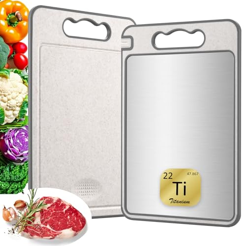 Planche à découper en titane, 1 pièce, plaque de découpe double, avec rainure et poignée antidérapante pour usage professionnel, planche à découper de cuisine Schneidebrett, Spülmaschinenfest