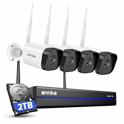 ANNKE 4K WLAN Überwachungskamera Set Aussen, 16CH Videoüberwachung mit 4X 8MP Wi-Fi Kamera und 2TB HDD NVR für 24/7 Aufnahme, 2-Wege-Audio, Smarter Personenerkennung, 30M IR Nachtsicht, IP66