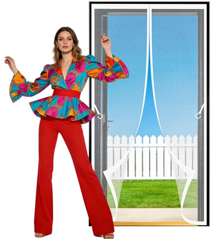 Magnetic Screen Fly Doors 123 x 210 cm Automatically Closes Screen Door Fly Easy to Install Without Drilling for Living Room, Bedroom, Patio, White