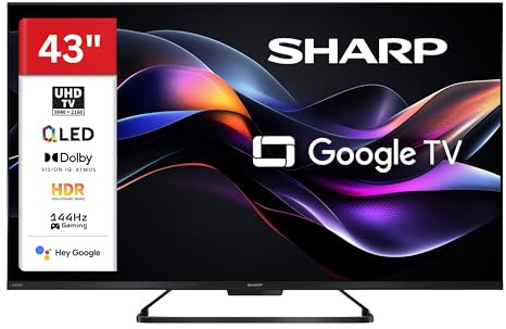 SHARP 43HR7765E QLED Fernseher 43 Zoll Google TV 4K UHD Smart TV 144Hz HDR | Dolby Vision IQ | HDMI 2.1 ALLM & VRR Gaming | Dolby Atmos | Google Assistant | Triple-Tuner DVB-C/-S2/-T2 | Modelljahr 2026