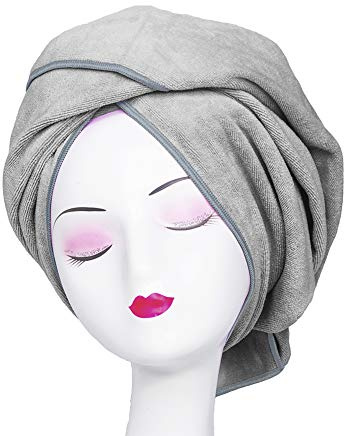 TANCANO Mikrofaser-Handtuch für lockiges Haar, groß, Anti-Frizz, super saugfähig, 60 x 129 cm, schnell trocknendes Handtuch, Haarwickel für Bad, Spa, Gesichts-Make-up, Grau
