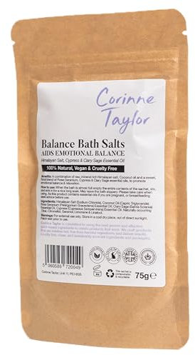 Corinne Taylor | Balance Himalayan Bath Salts | Rose Geranium, Clary Sage & Cypress | for Emotional Balance & Relaxation | Organic & Natural | 75g