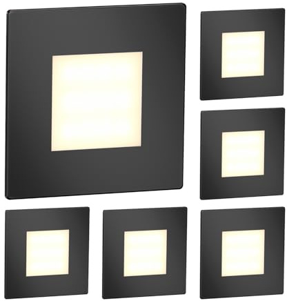 ledscom.de 6 Stück LED Treppenlicht/Wandeinbauleuchte FEX für innen und außen, eckig, schwarz, 85 x 85mm, warmweiß