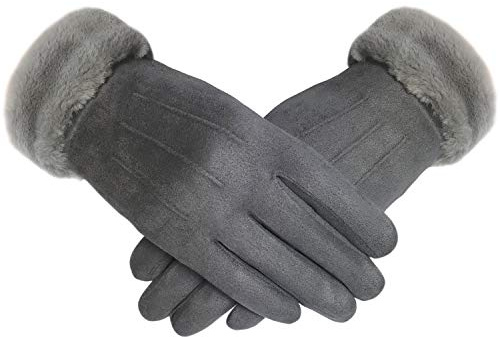 TOSKATOK Ladies Womens Élégant Gants d'hiver Chauds et Confortables en Simili suède avec Doublure Confortable et Manchette en Fausse Fourrure-Taille Unique-Gris